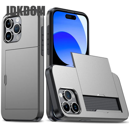 Slide Card Slot Wallet Phone Case for Iphone 17 16 15 14 plus 13 12 Mini 11 Pro Max Card Bag Cover for Iphone 16E 17 Air