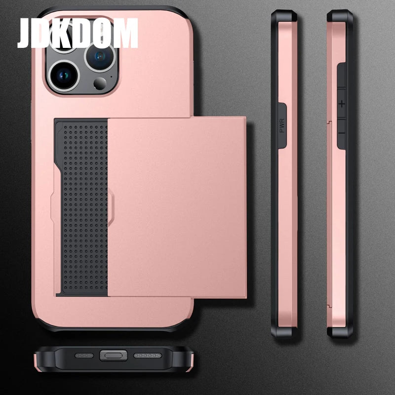 Slide Card Slot Wallet Phone Case for Iphone 17 16 15 14 plus 13 12 Mini 11 Pro Max Card Bag Cover for Iphone 16E 17 Air