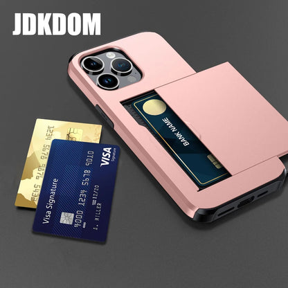Slide Card Slot Wallet Phone Case for Iphone 17 16 15 14 plus 13 12 Mini 11 Pro Max Card Bag Cover for Iphone 16E 17 Air
