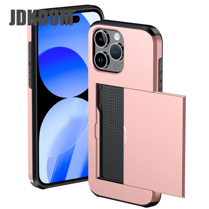 Slide Card Slot Wallet Phone Case for Iphone 17 16 15 14 plus 13 12 Mini 11 Pro Max Card Bag Cover for Iphone 16E 17 Air